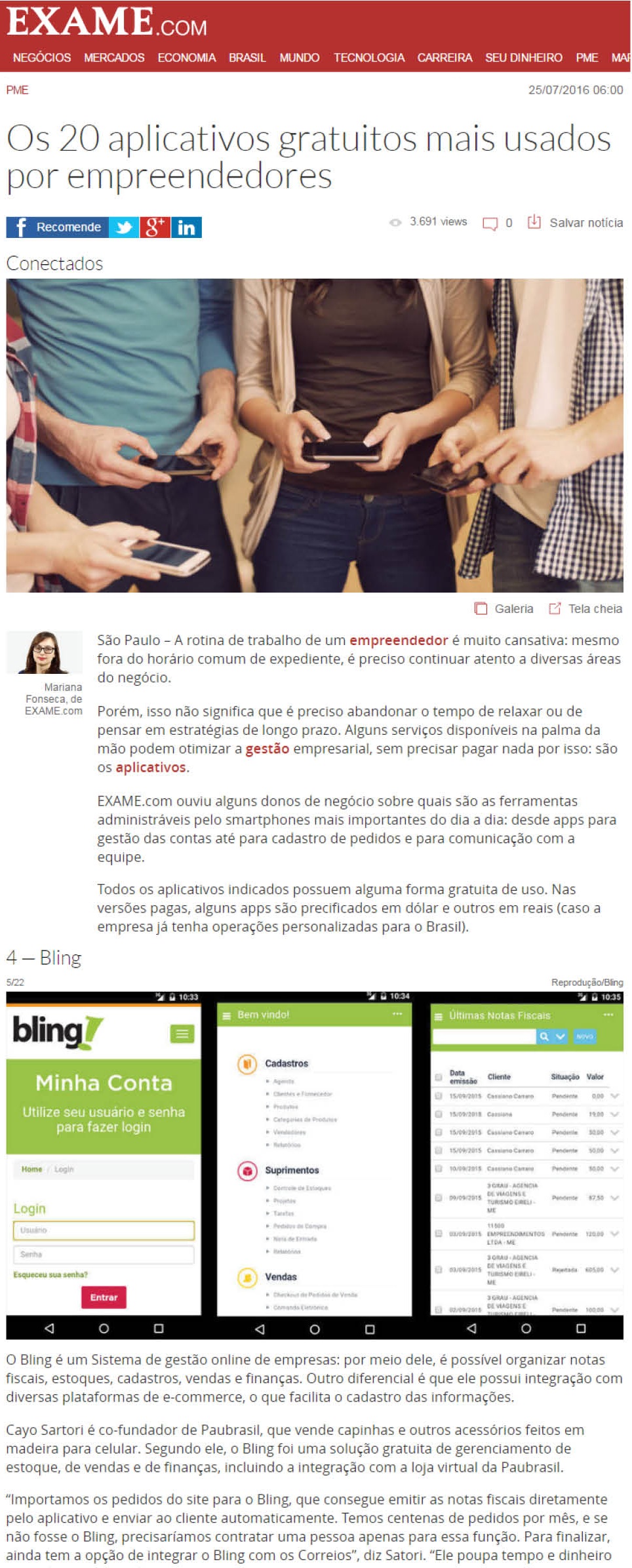 Bling um dos aplicativos para empreendedores mais usado