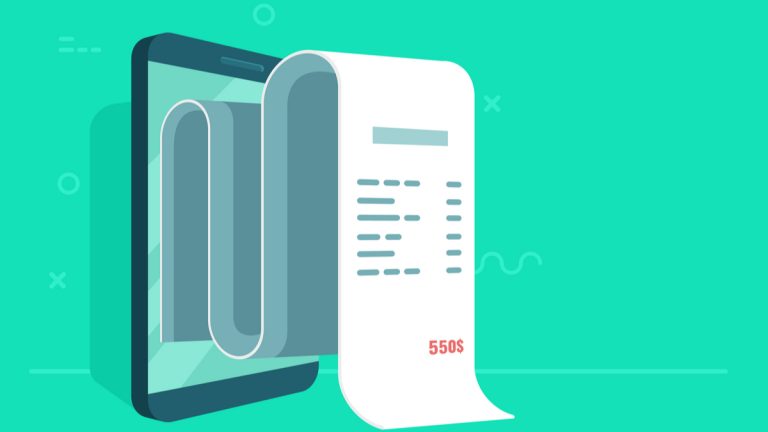 Ilustração do documento da NFC-e MG saindo de dentro da tela de um tablet