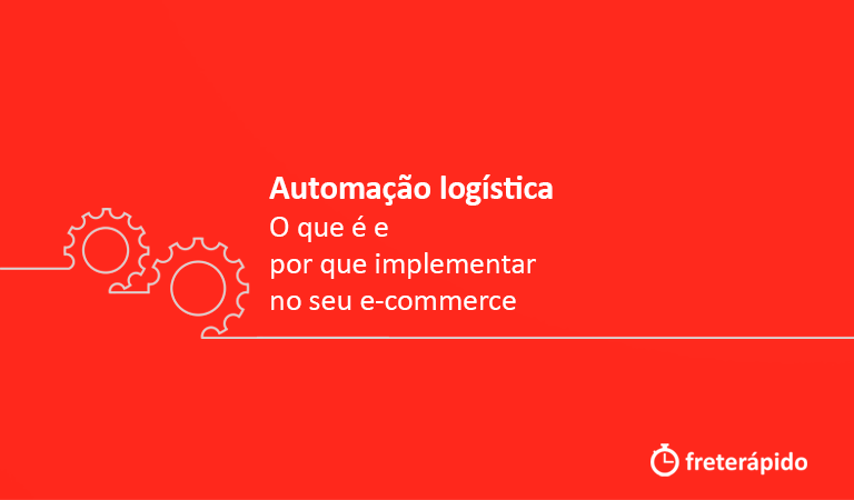 Em um fundo vermelho, há duas engrenagens com o texto "Automação Logística" em destaque ao lado