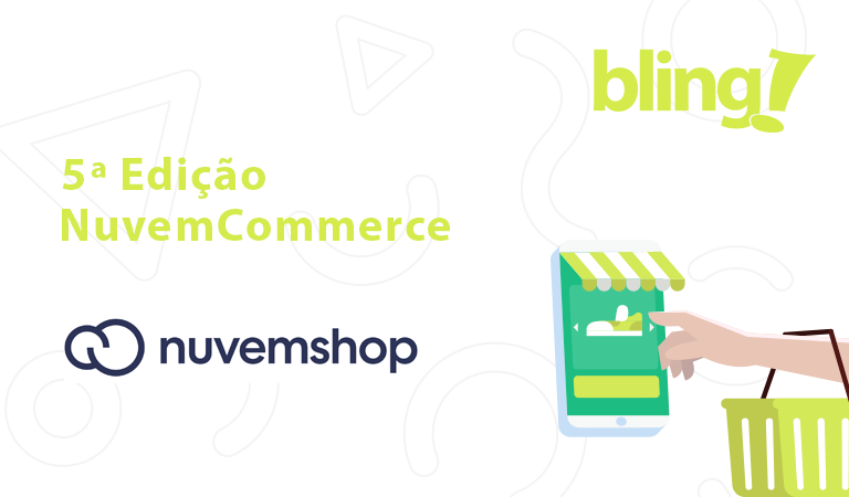 Gráfico com os logotipos do Bling e da Nuvemshop, com o texto "5ª edição NuvemCommerce" em destaque