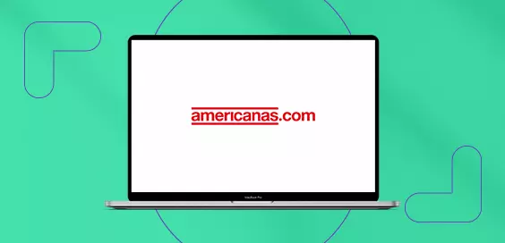 Laptop aberto, com a logo do Americanas markletplace