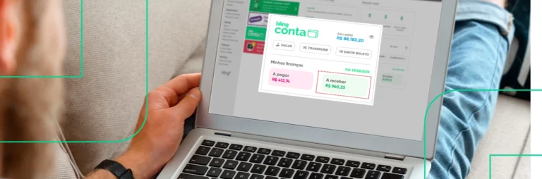 Empreendedor acessando o Bling pelo laptop para emitir boletos